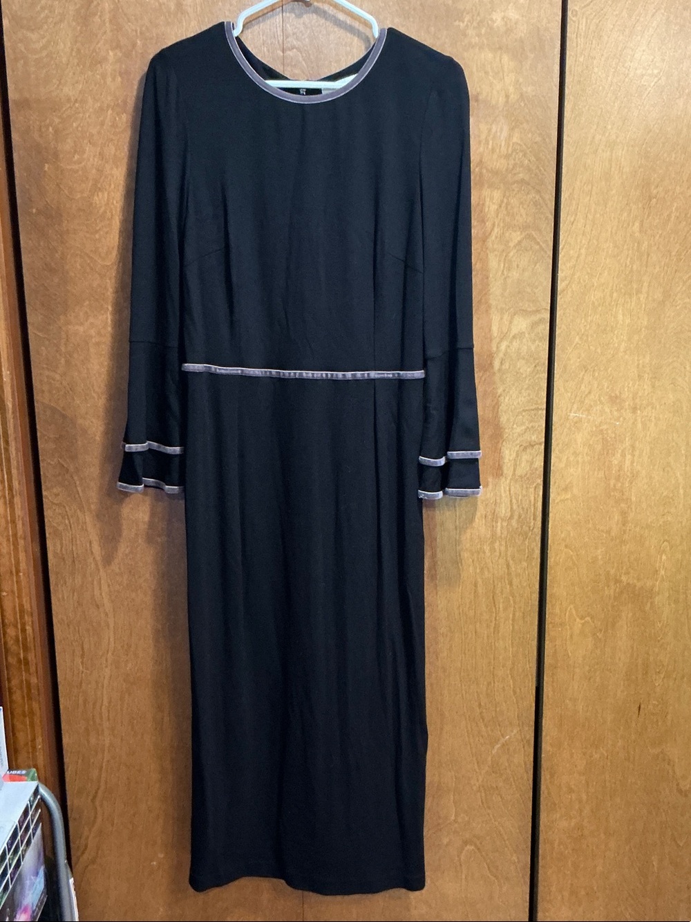Boden Black Dress with grey velvet trim